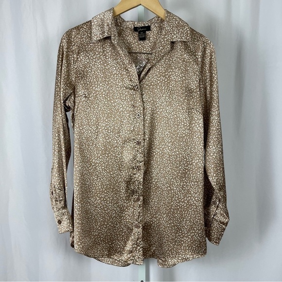 NEW Japna Medium Animal Print Button Down Blouse Top Flowy Office Formal - Picture 1 of 9